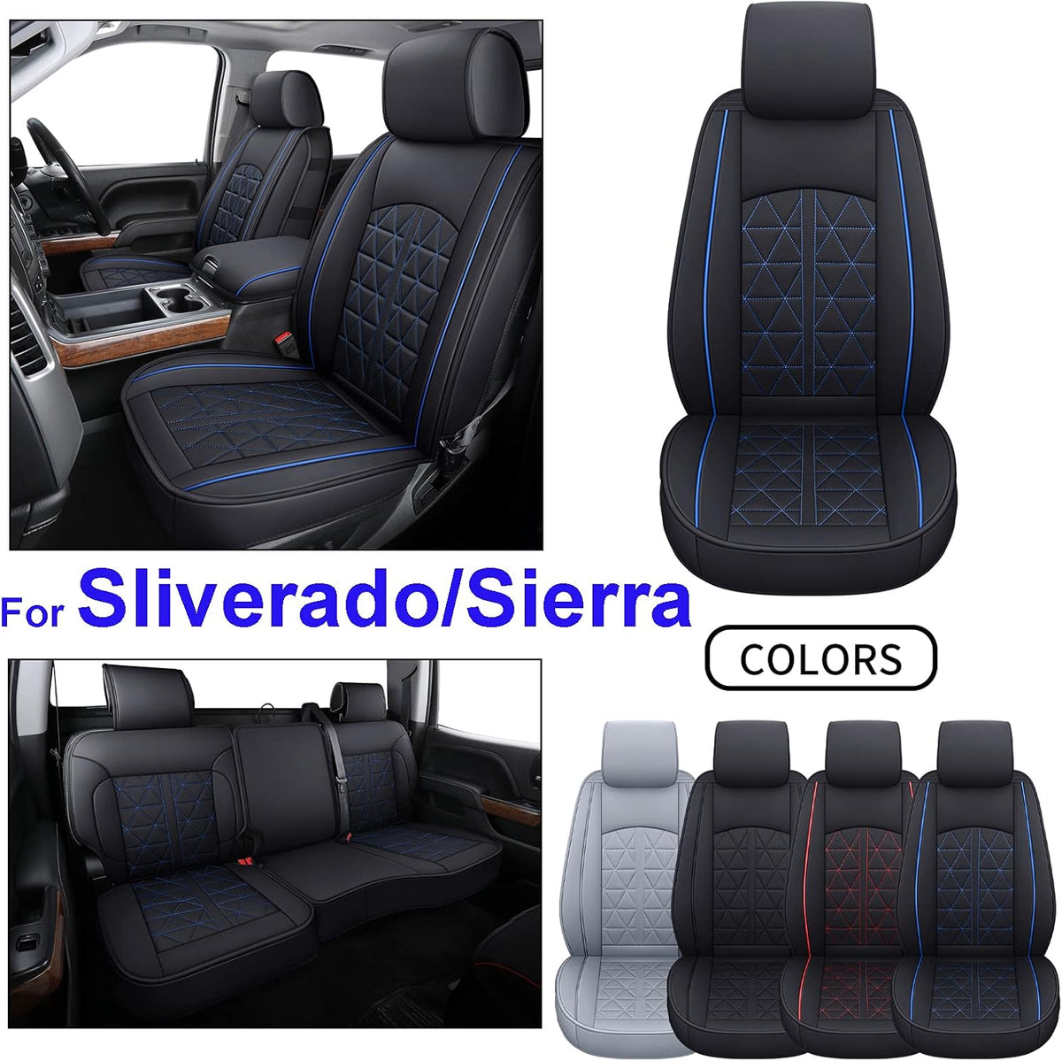 Black&Blue Synthetic Leather Seat Cover Full Set Z468