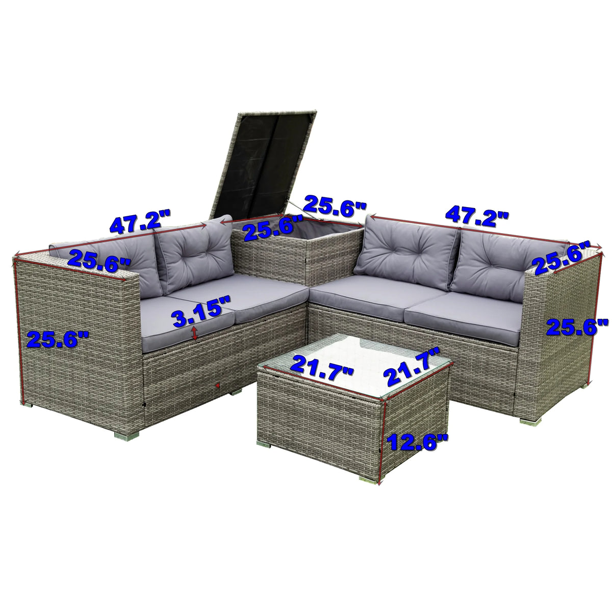 Grey 4 Piece Patio Sectional Sofa Set with Storage Box I260057