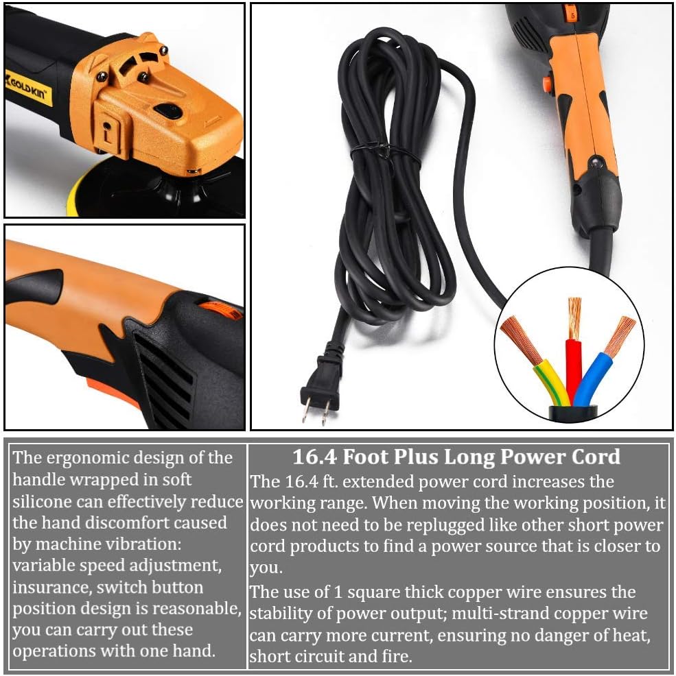 1400W 6-Speed Variable Speed Rotary Orbital Polisher V571318