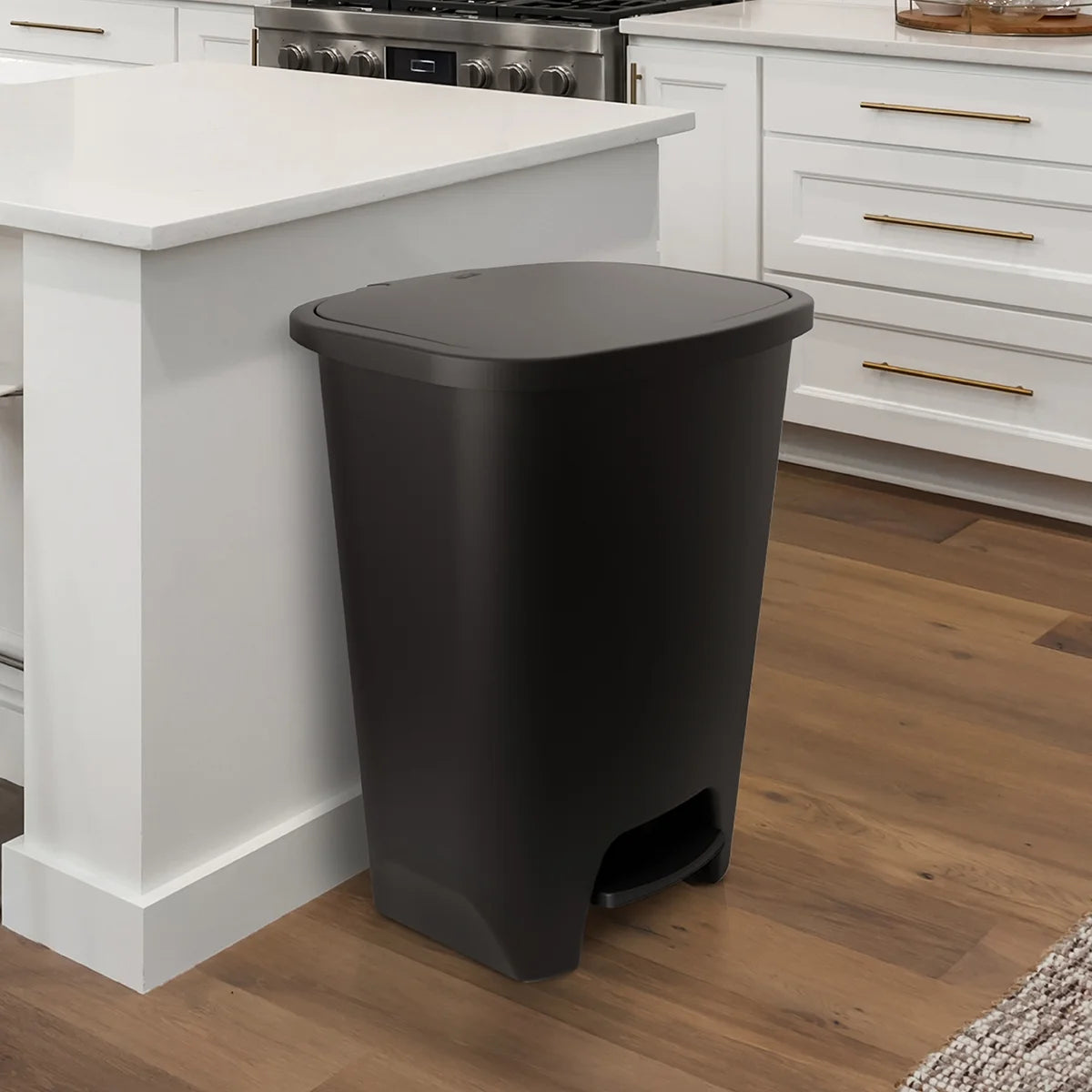 Black Plastic Step-on Kitchen Trash Can W726