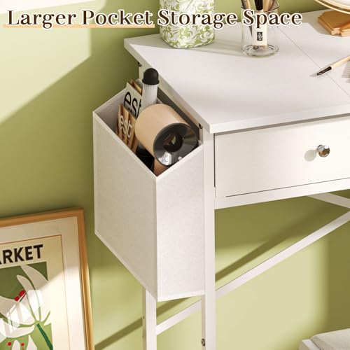 White 32 Inch Vanity Desk with Fabric Drawer C131