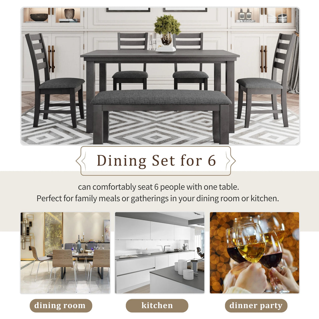 6 Piece Wooden Dining Set with Table, Bench & 4 Chairs G1139