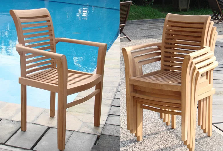 Grade-A Teak 3 Pc Dining Set with 60" Round Table and 2 Stacking Arm Chairs G753474