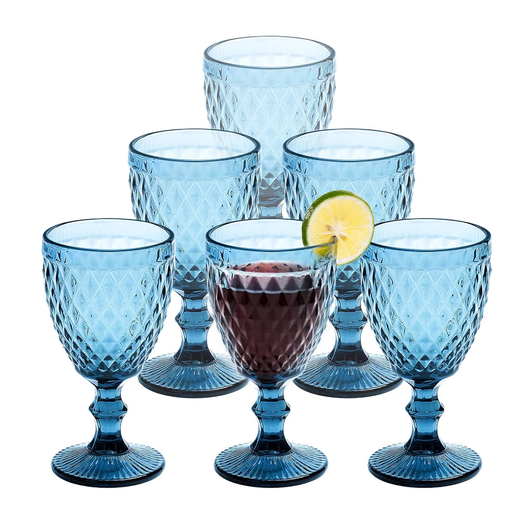 6pcs Blue Glass Goblet Wine Goblet 8 oz D878520