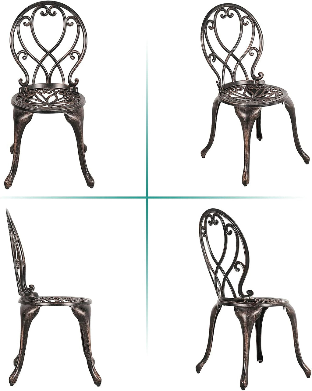 3 Piece Outdoor Cast Aluminum Bistro Set with Umbrella Hole, Bronze U787921