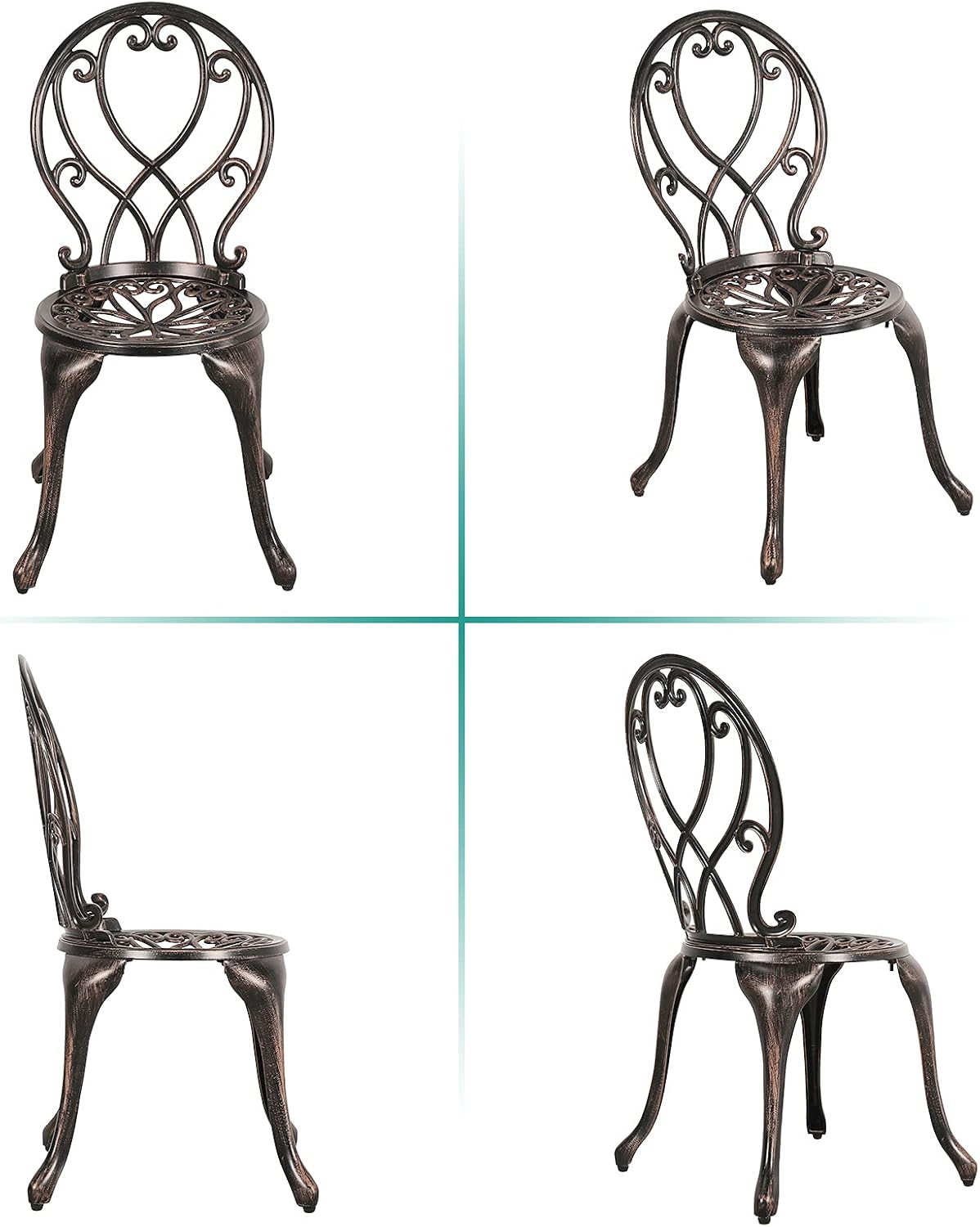 3 Piece Outdoor Cast Aluminum Bistro Set with Umbrella Hole, Bronze U787921