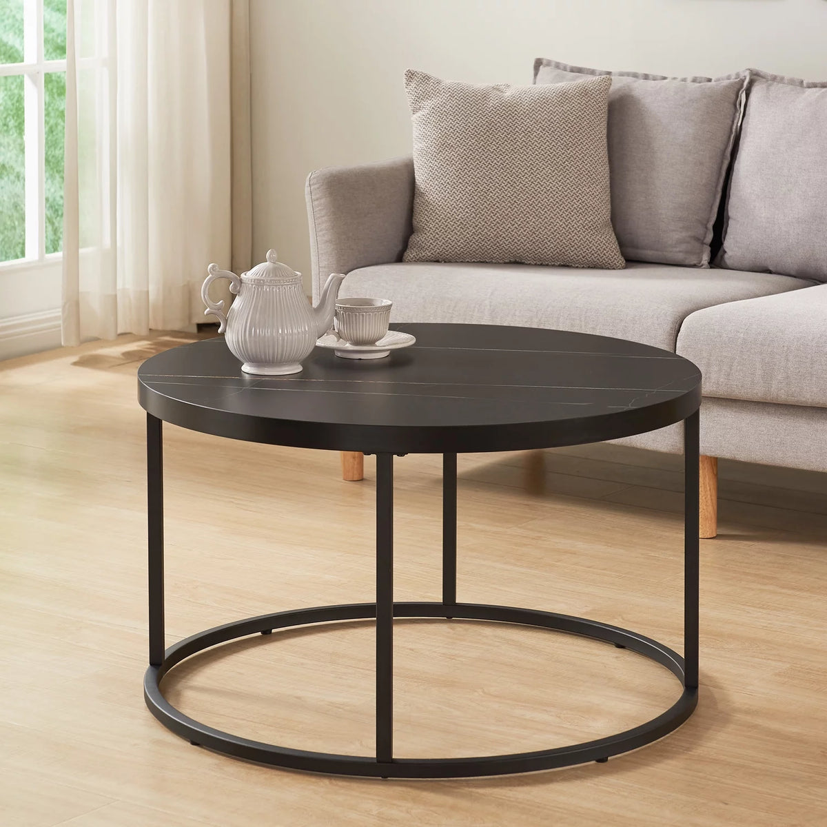 Black Marble Round Coffee Table Ottoman C234