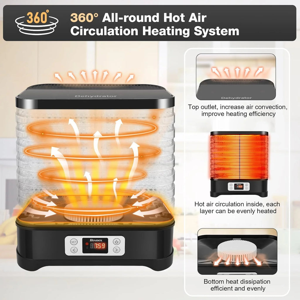 400W 8 Trays Food Dehydrator with Digital Timer and Temperature Control D673