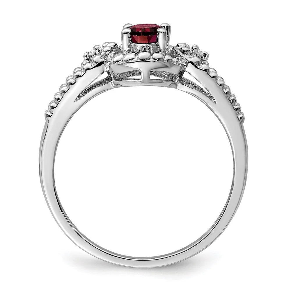925 Sterling Silver Oval-Cut Garnet and Diamond Engagement Ring Size 10 K779356