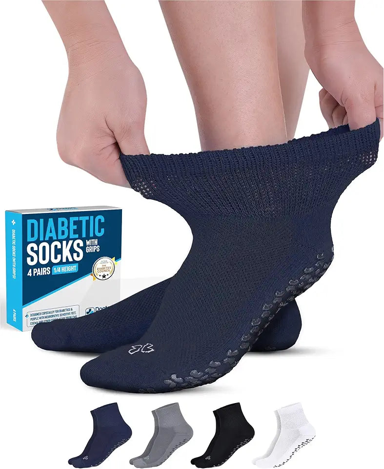 Diabetic Ankle Socks with Grippers 4 Pair 1/4 Length U535