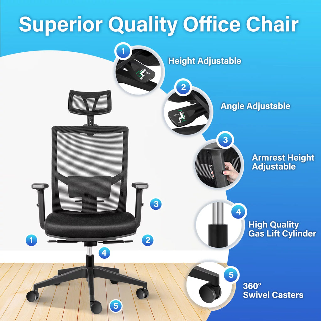 Black Ergonomic Mesh Office Chair with Wheels V7748