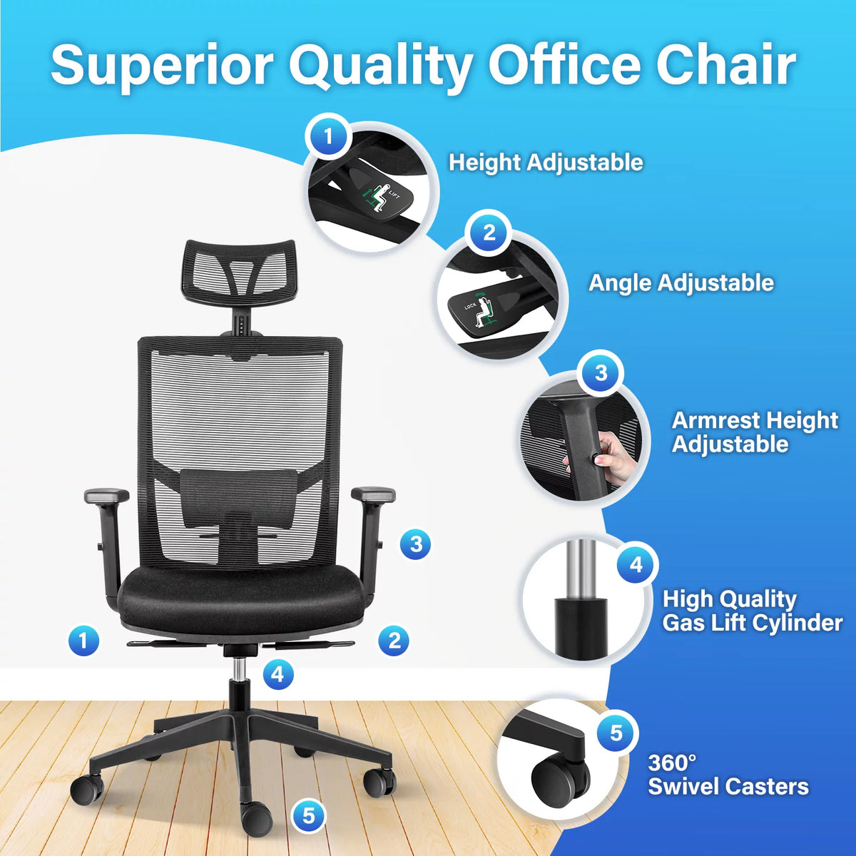 Black Ergonomic Mesh Office Chair with Wheels V7748