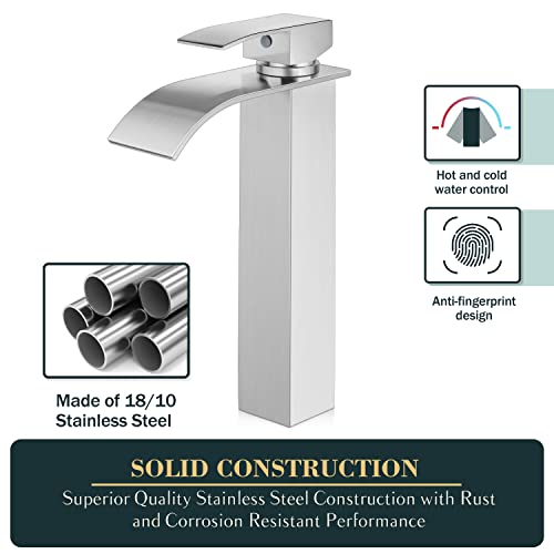 Brushed Nickel Stainless Steel Waterfall Single Handle Vessel Sink Faucet G612