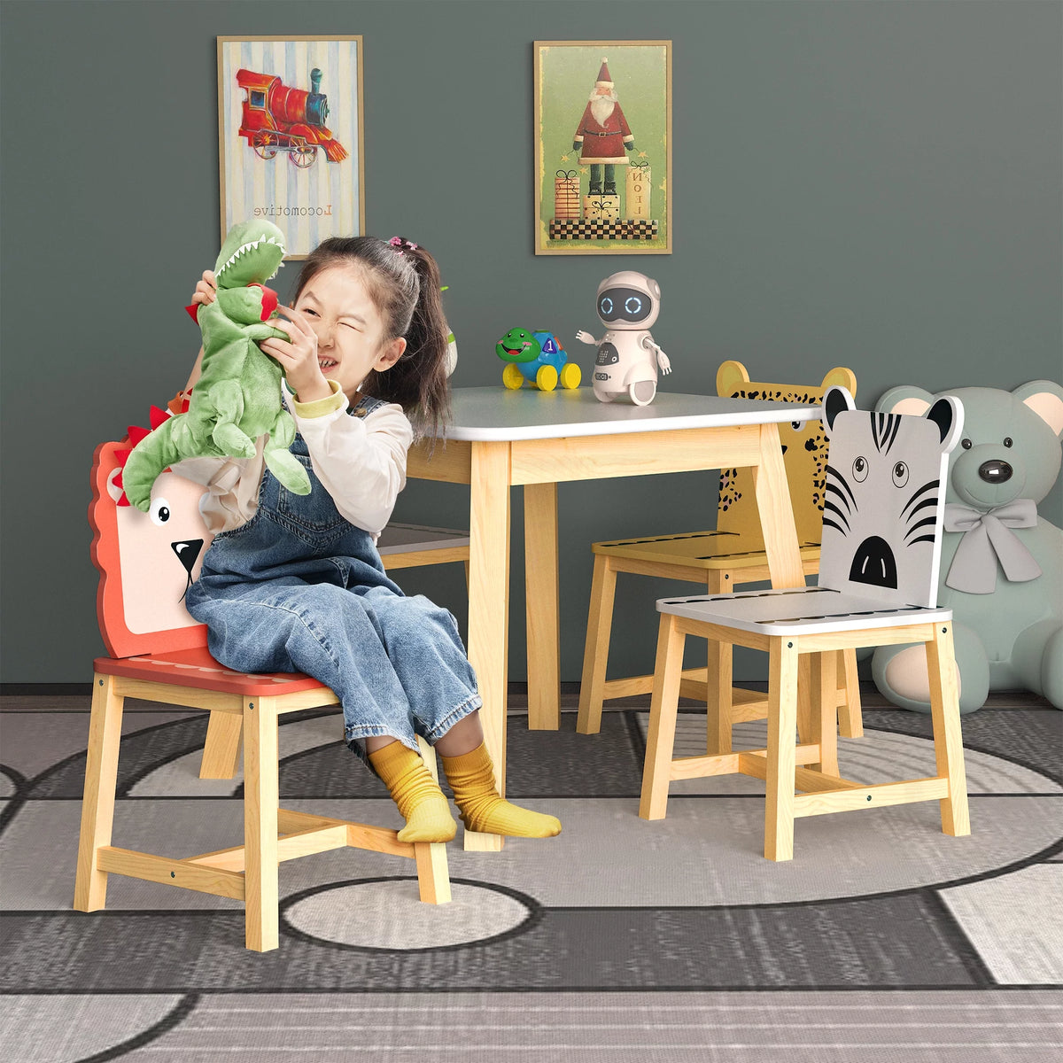 Kids Table & Chair Set 5 Pieces Solid Wood F877