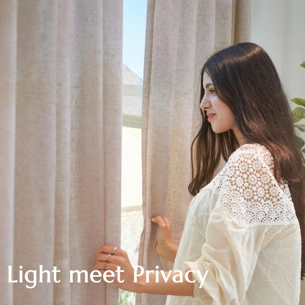Linen Curtains 84 Inch Length Light Filtering with Lined 2 Panels N5587