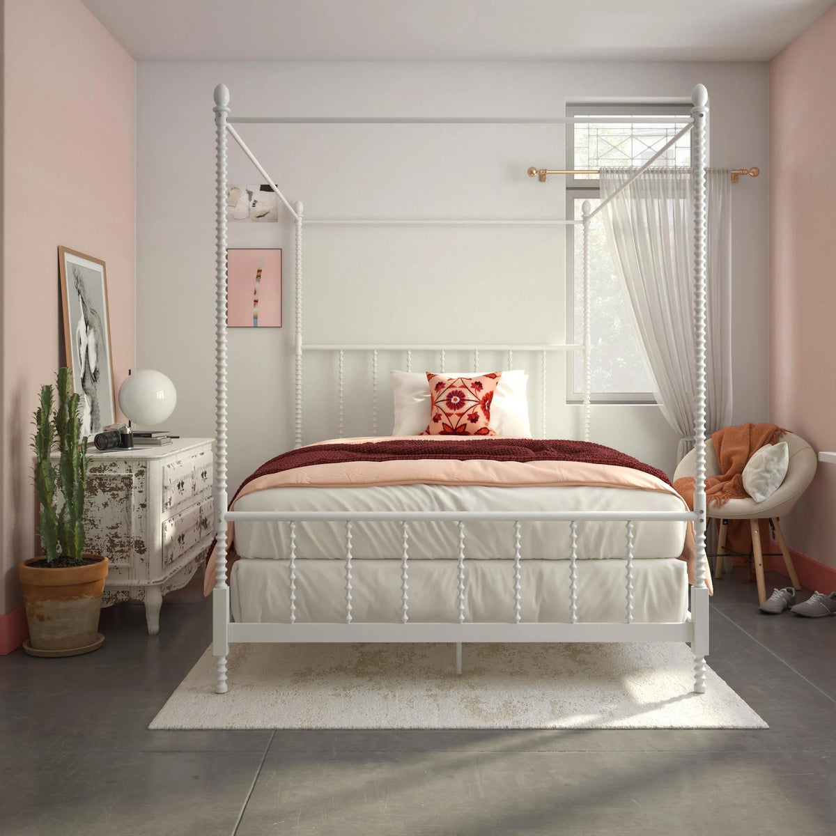 White Queen Canopy Poster Bed Frame T597061