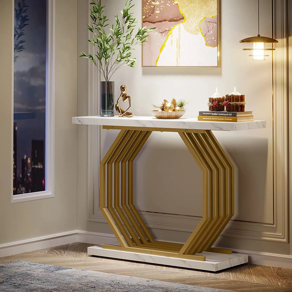 Gold 40 inch Faux Marble Console Table E3360