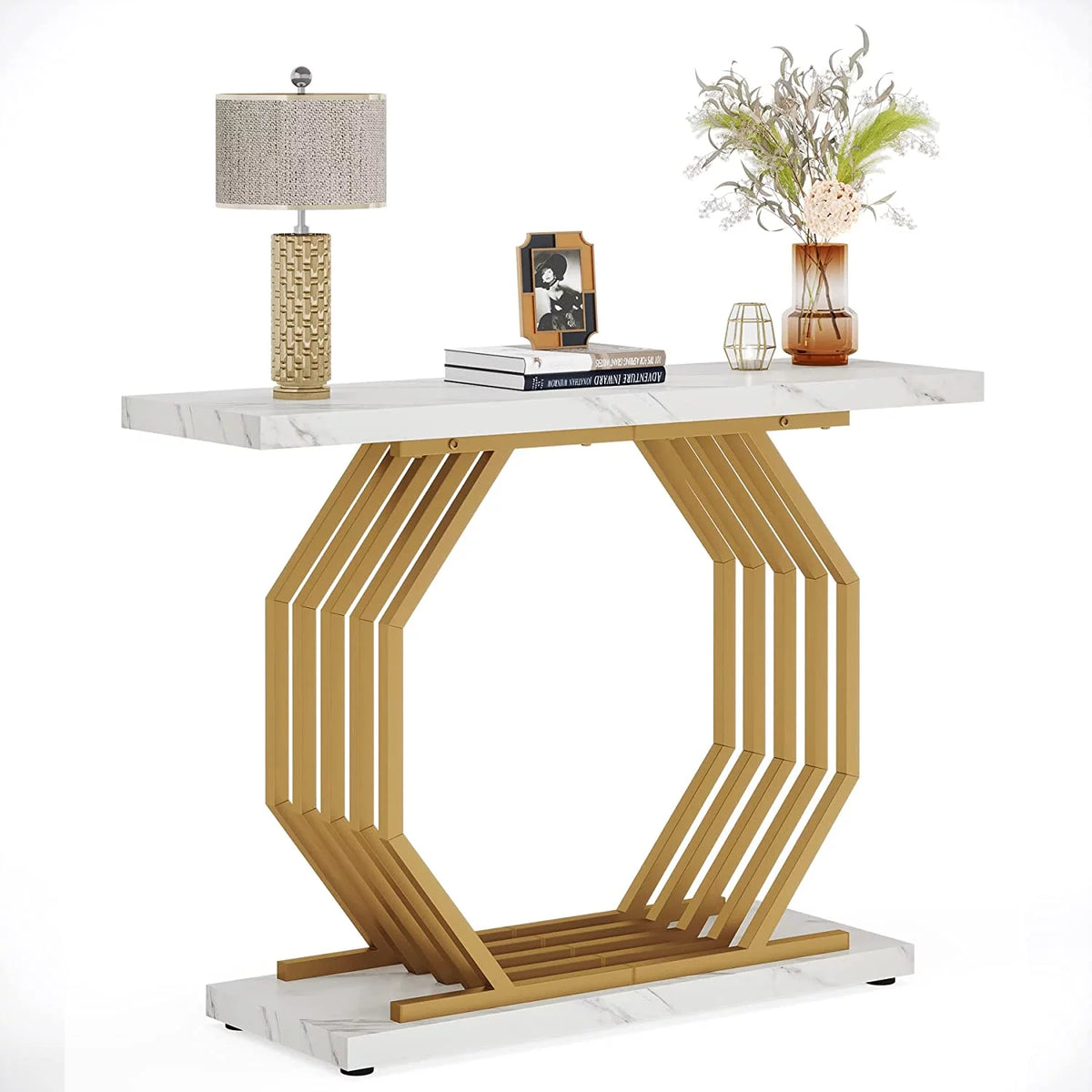 Gold 40 inch Faux Marble Console Table E3360