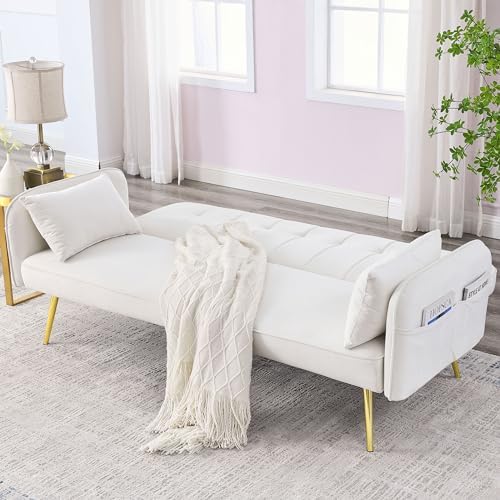 Black Linen Fabric Convertible Futon Sofa Bed with Adjustable Backrest and Metal Legs G732