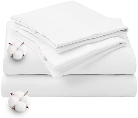 King Size 4 Piece Cotton Sheets Set, White G752