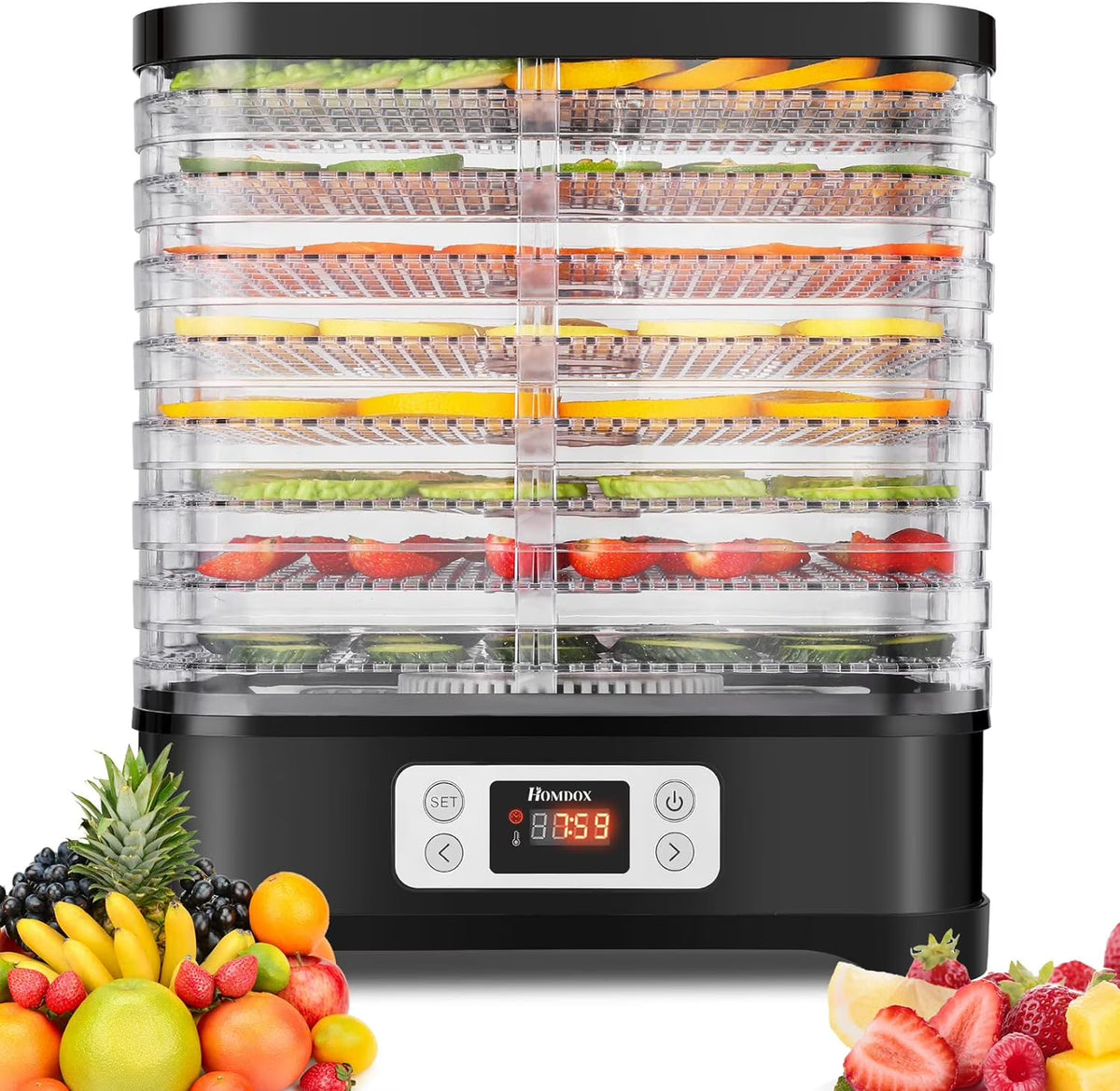 400W 8 Trays Food Dehydrator with Digital Timer and Temperature Control D673