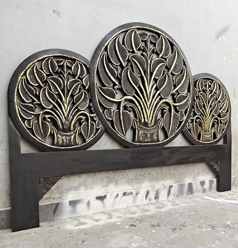 Queen Engineered Wood Headboard Black Gold Antique N5237