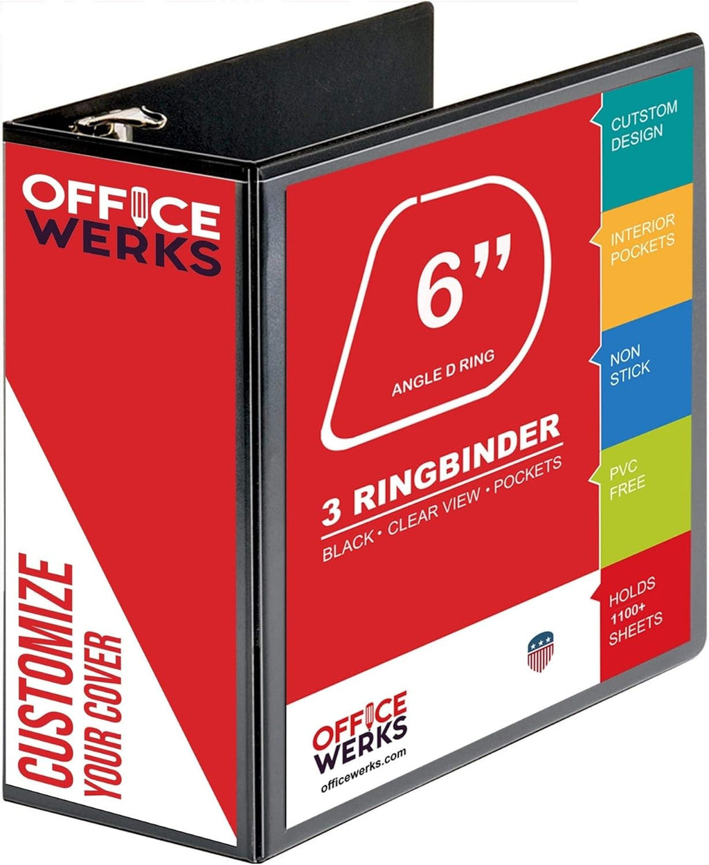 4 Pack 6 Inch D Ring Binder with Pockets Black J5235