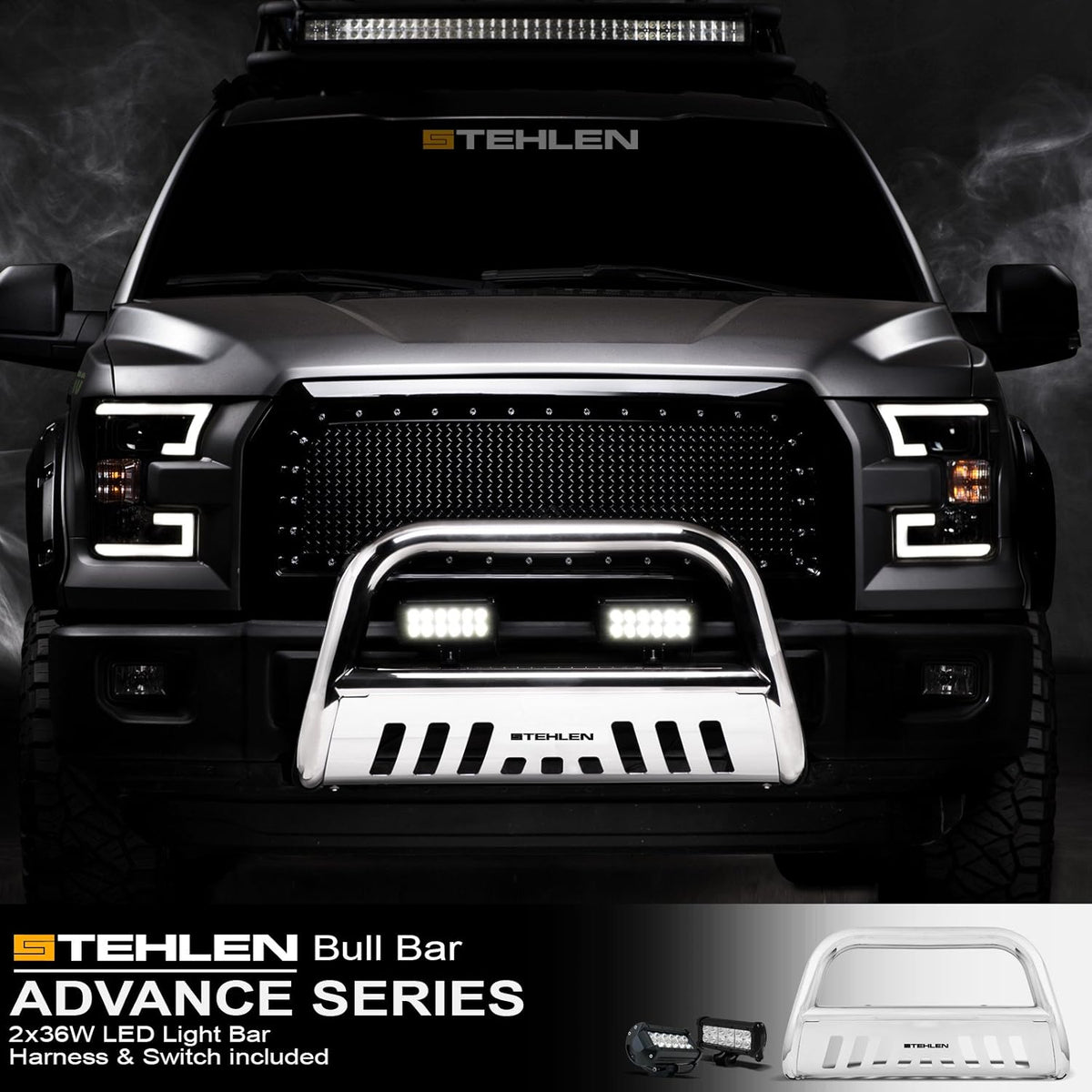 Polished Stainless Steel Bull Bar with LED Light Bars X7341