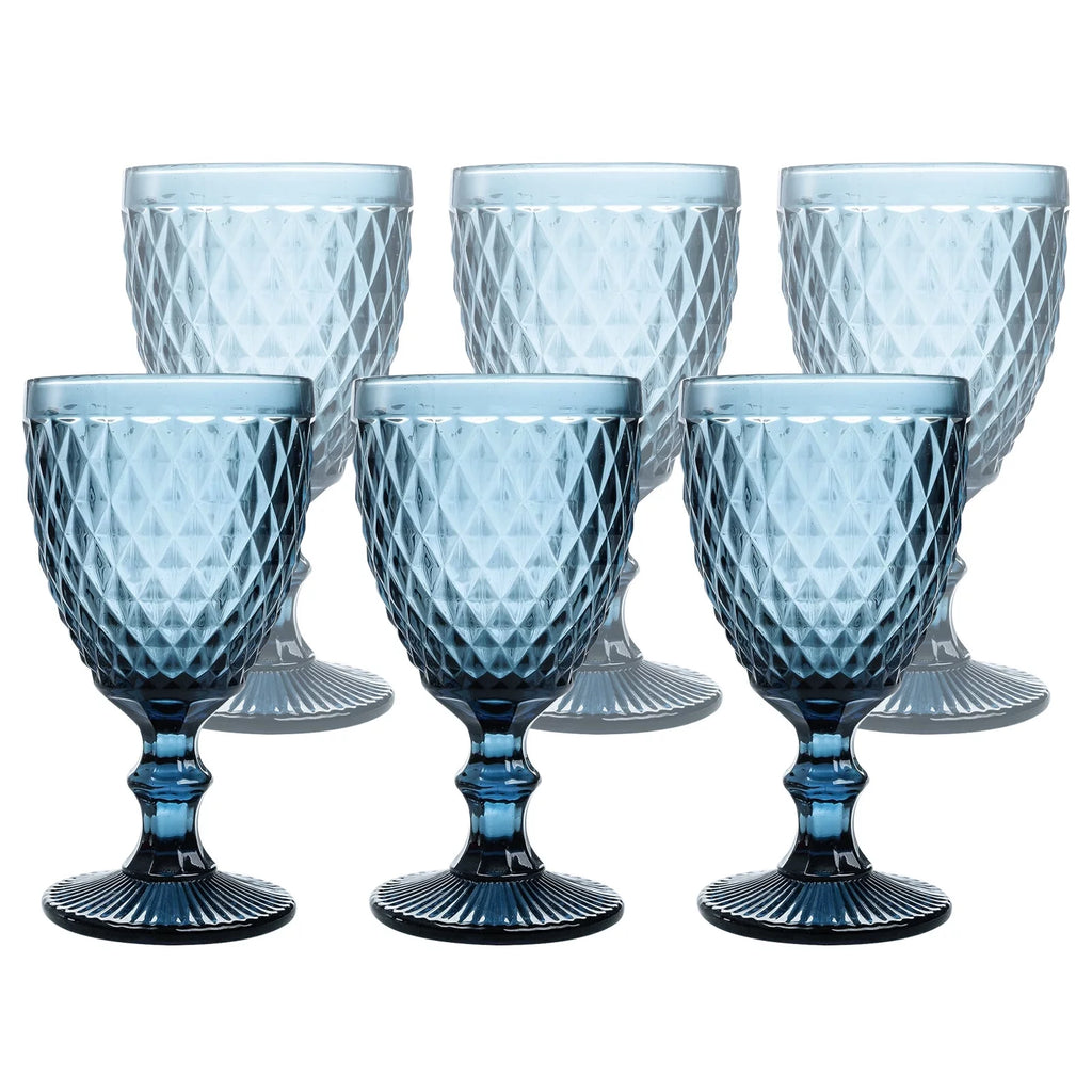 6pcs Blue Glass Goblet Wine Goblet 8 oz D878520