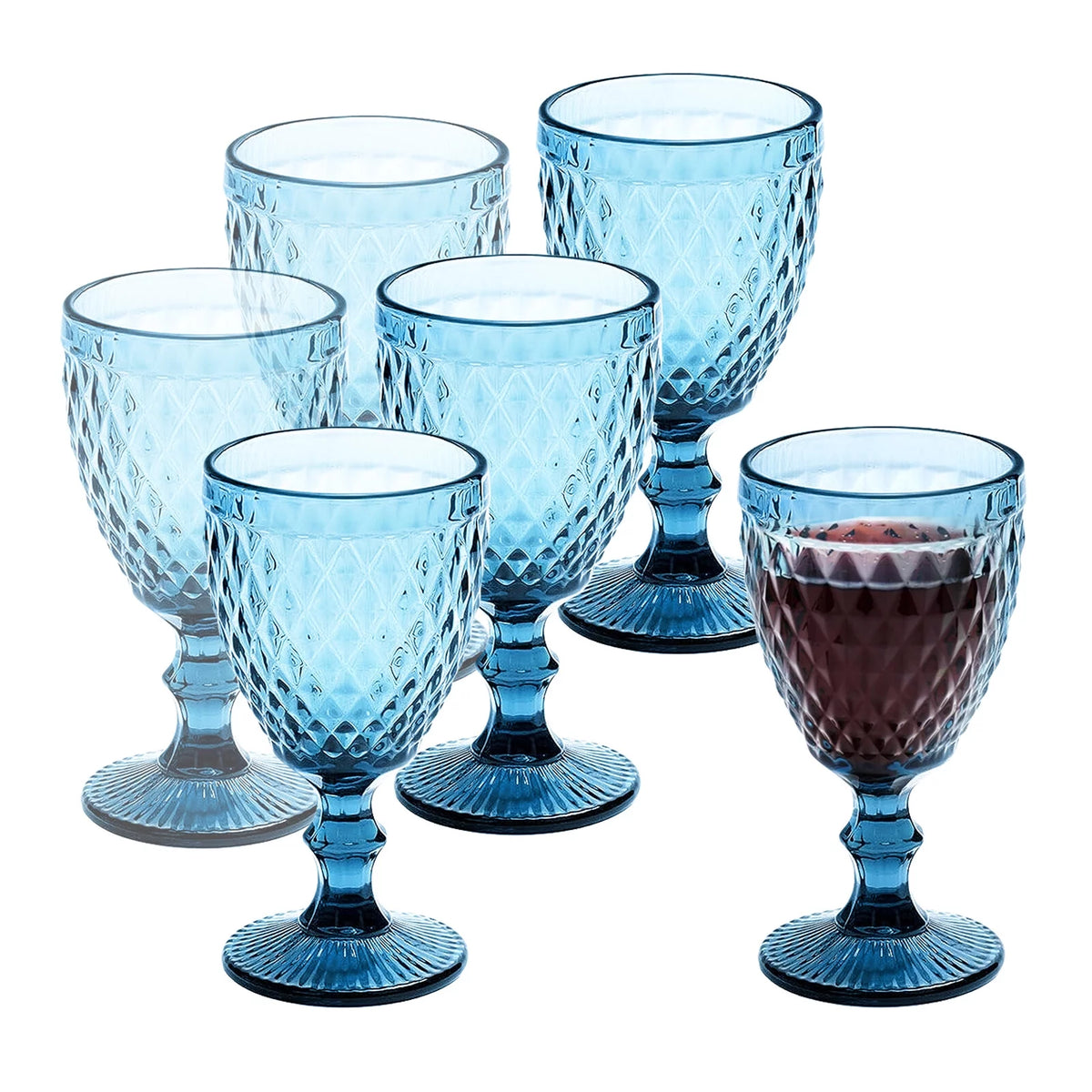 6pcs Blue Glass Goblet Wine Goblet 8 oz D878520