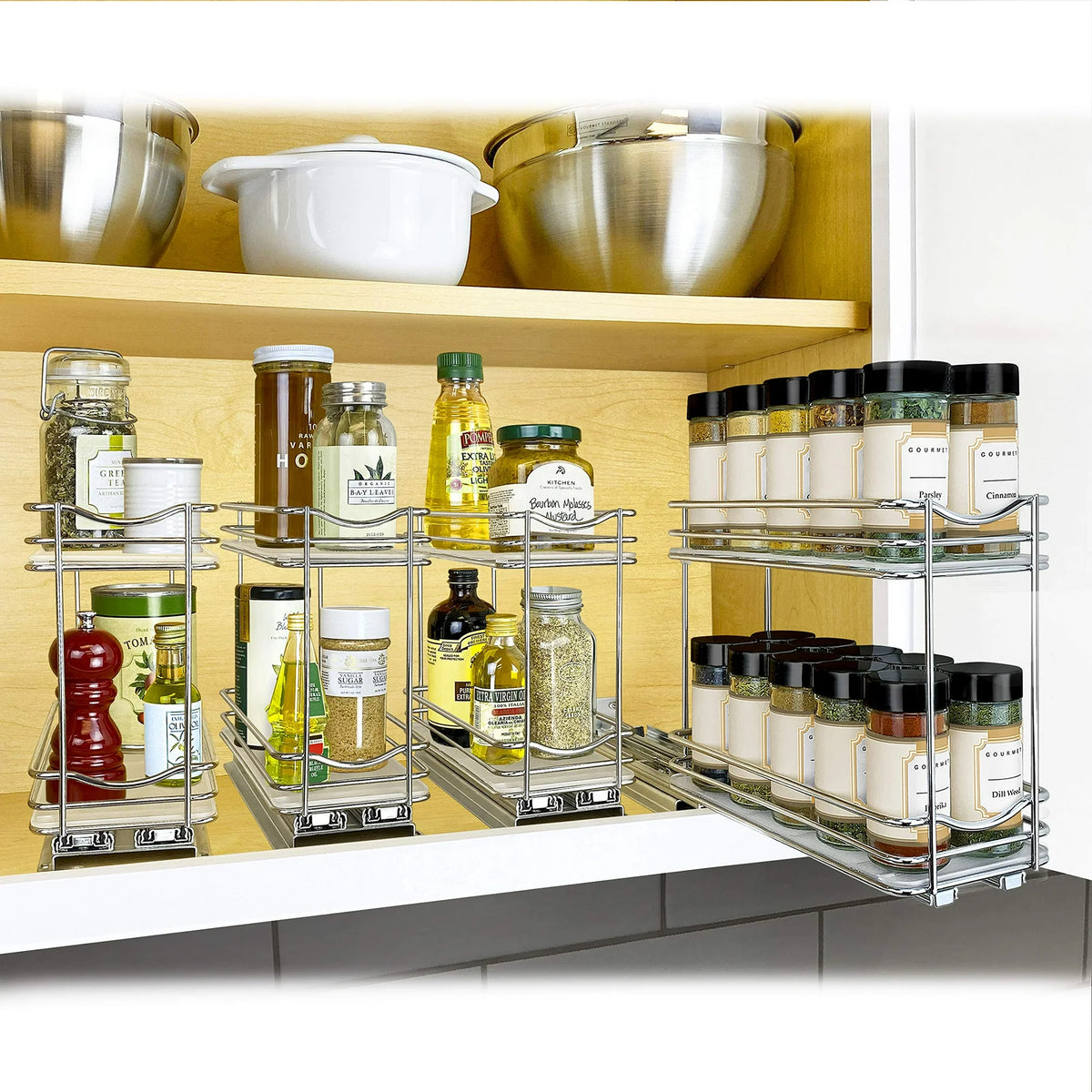 2 Tier Sliding Drawer Shelf Spice Rack Organizer, Brown L24526