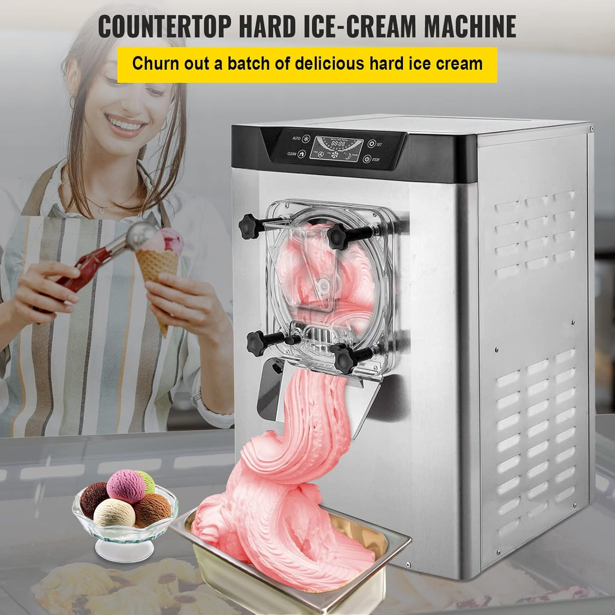 Commercial Ice Cream Machine 1400W 20/5.3 Gph Hard Serve Ice Cream Maker with LED Display O729