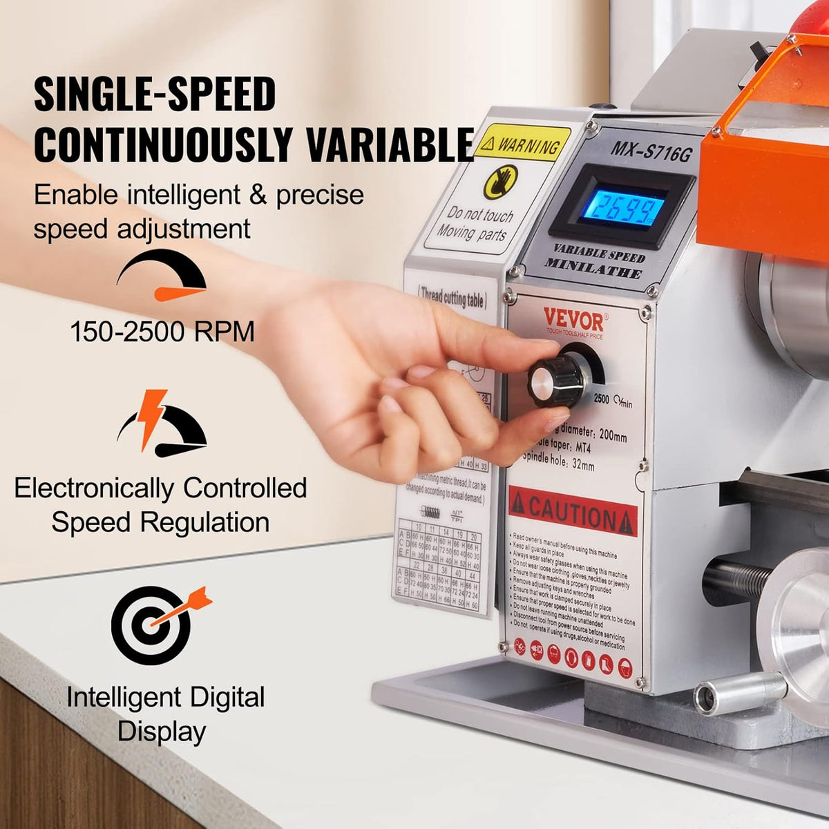 Mini Metal Lathe Machine, 7'' x 16'', 800W Precision Benchtop Power Metal Lathe H609