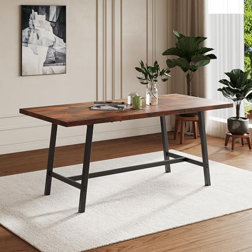 Rustic Brown Farmhouse Wood Kitchen Table with Metal Frame S391