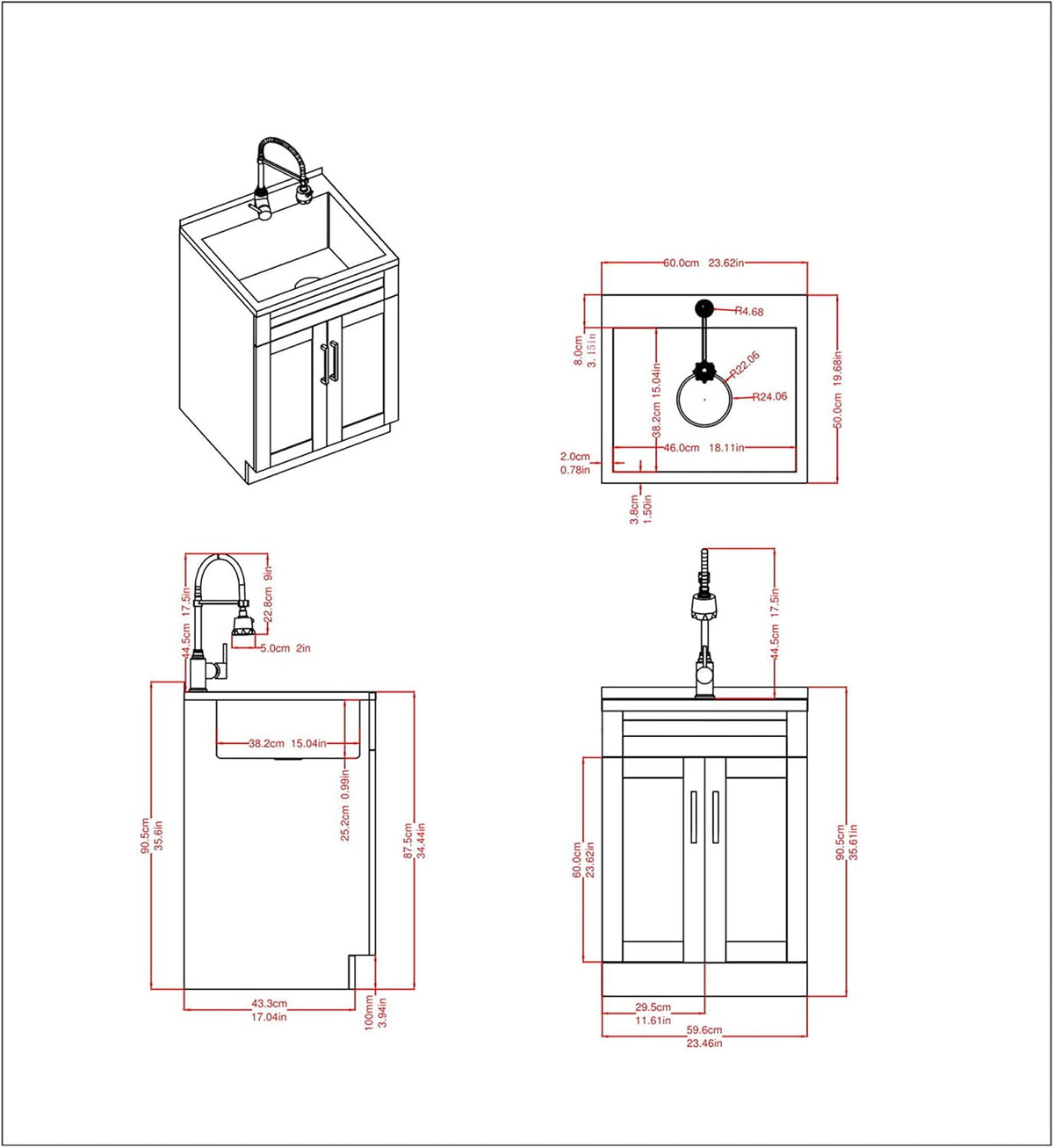 24 inch Laundry Cabinet with Faucet and Stainless Steel Sink U35261