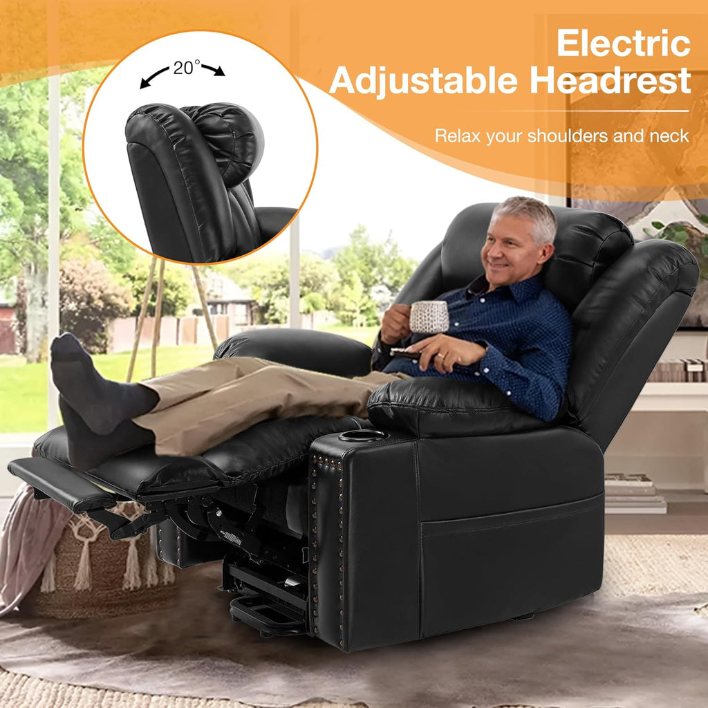 Black Large Power Lift Recliner Chair with Heat and Massage O68638