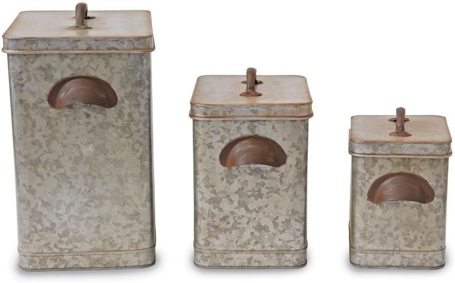 Galvanized Tin Kitchen Canisters Set of 3 D367