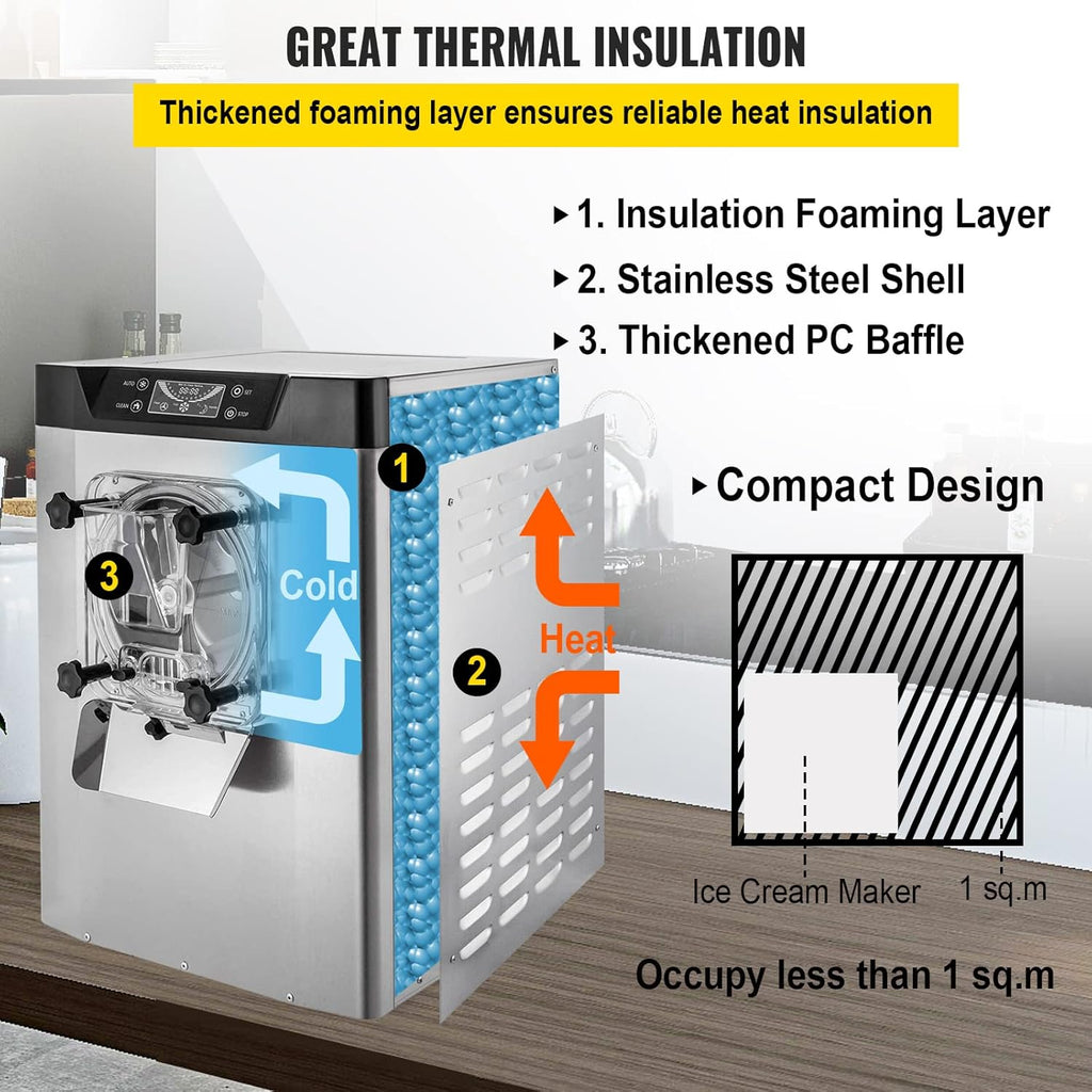 Commercial Ice Cream Machine 1400W 20/5.3 Gph Hard Serve Ice Cream Maker with LED Display O729