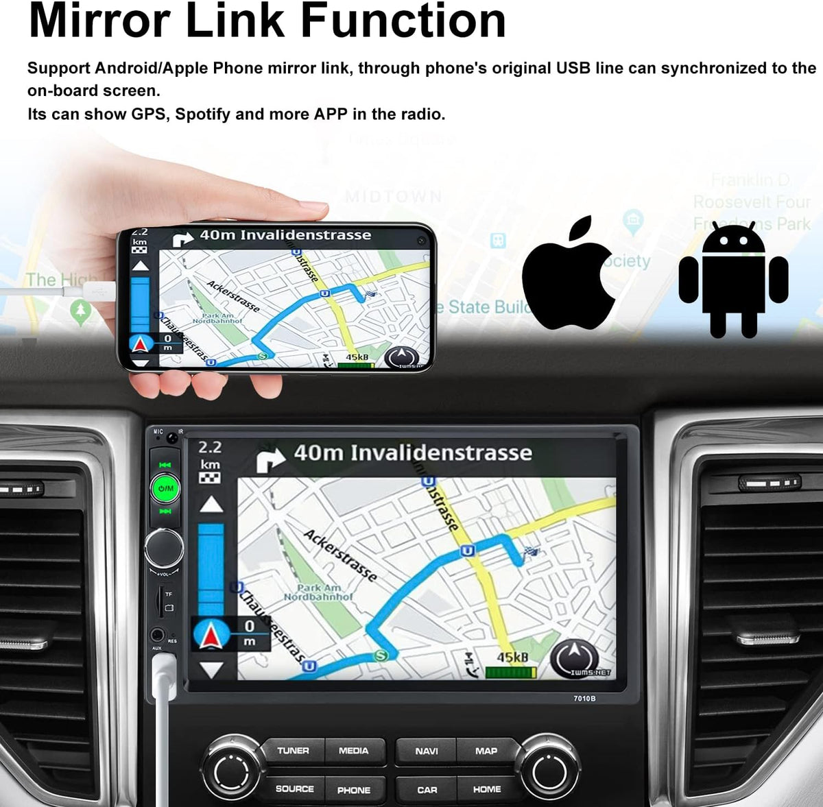 7 Inch Touchscreen Double Din Car Stereo with Bluetooth and Backup Camera U8994
