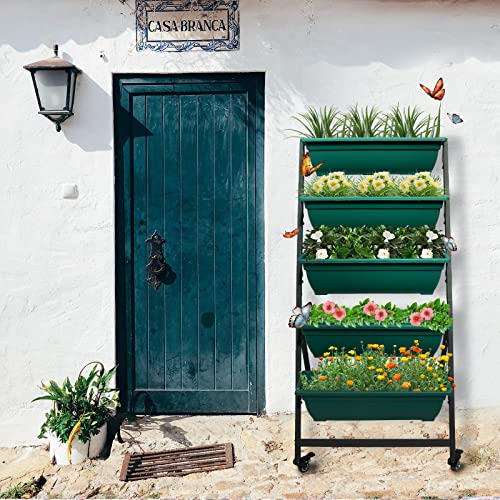 Green Vertical Garden Planter with 5 Boxes and Wheels B614503