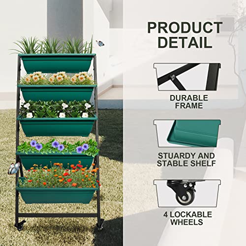 Green Vertical Garden Planter with 5 Boxes and Wheels B614503
