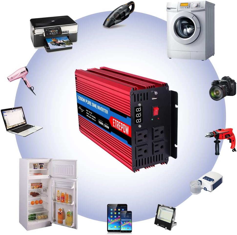 1000 Watt Pure Sine Wave Power Inverter 12V DC to 110V AC Q203