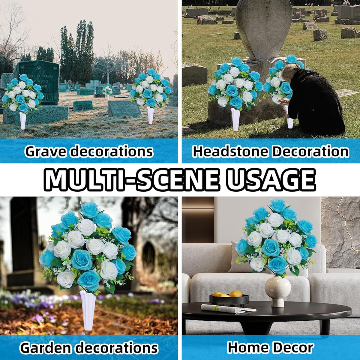 Light Blue Artificial Silk Flower Arrangement with Vase W670701