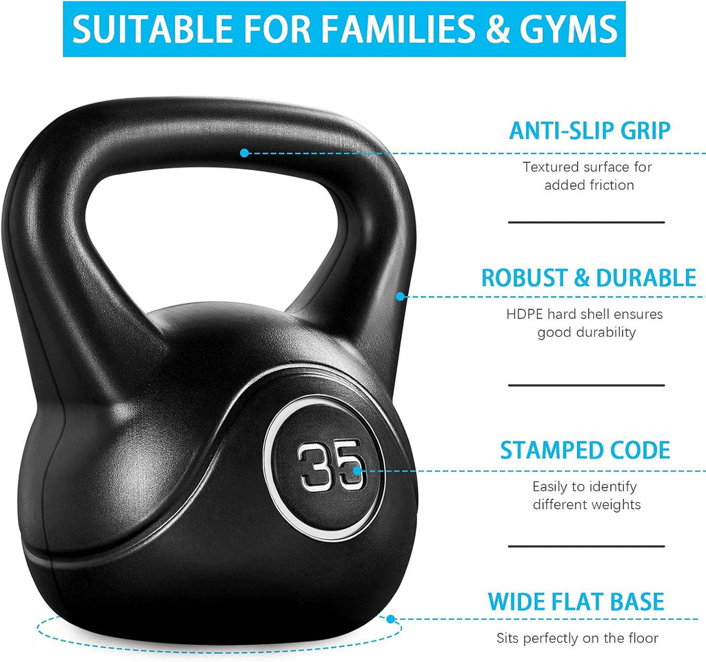 35lbs Kettlebell Weights with Wide Flat Base Textured Grip K454