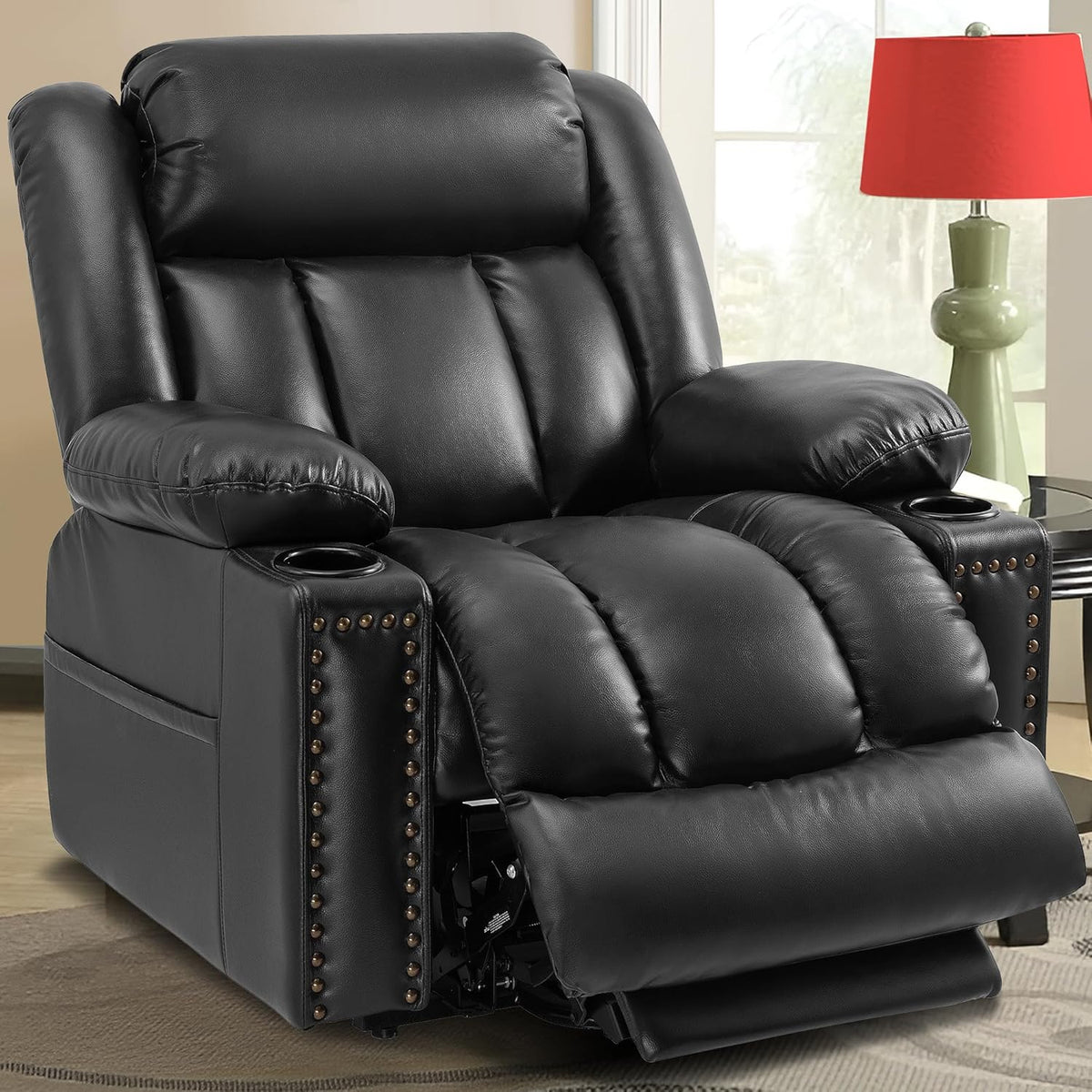 Black Large Power Lift Recliner Chair with Heat and Massage O68638