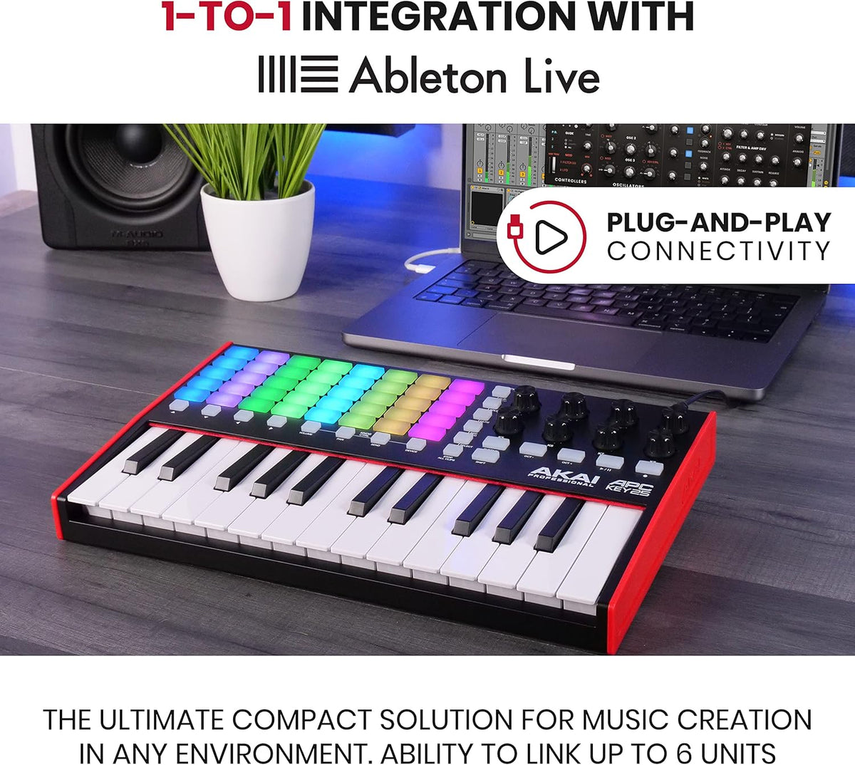 25-Key USB MIDI Keyboard Controller & Over-Ear Monitoring Headphones, Black Z384417