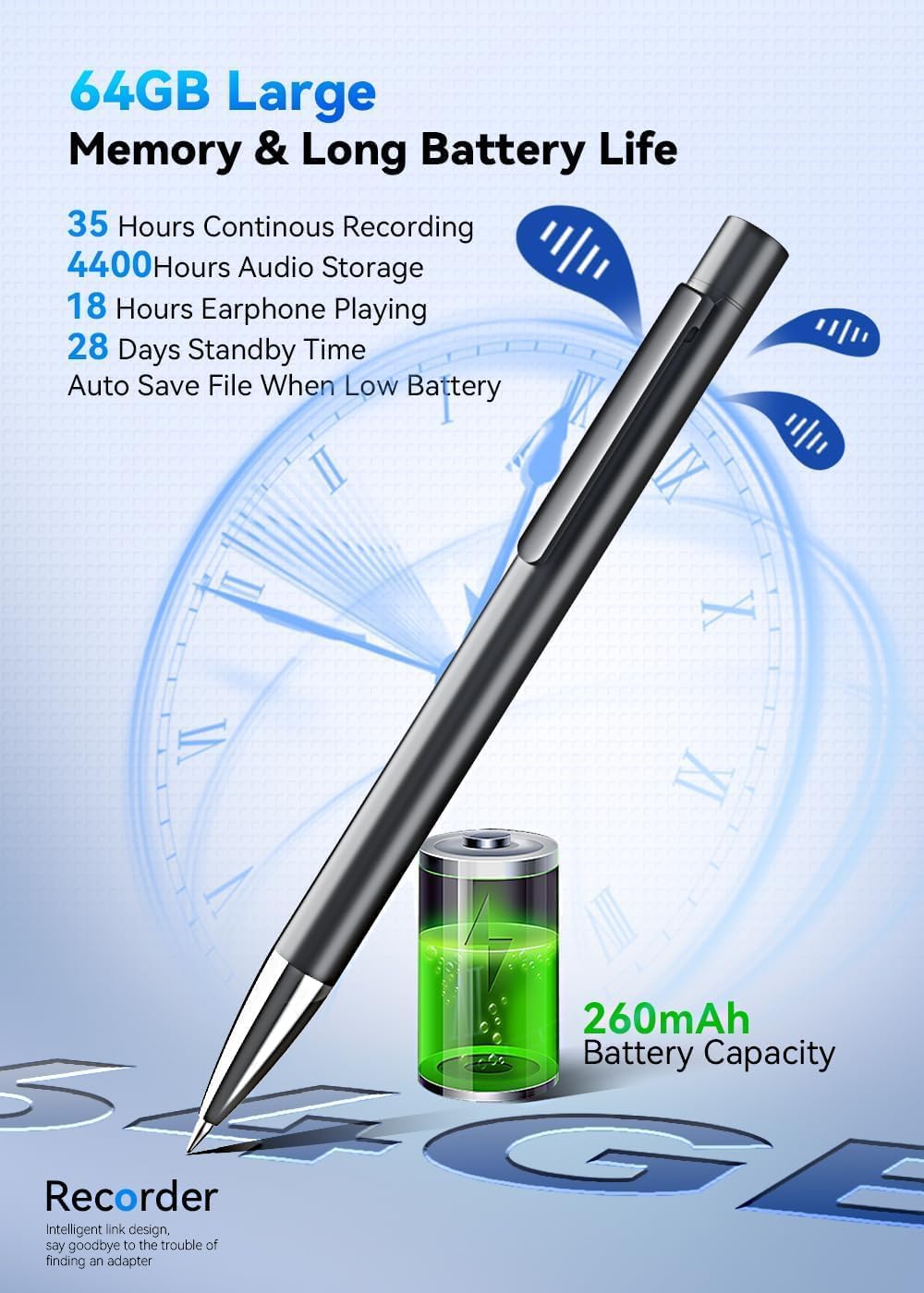 64GB Digital Voice Recorder with Playback, USB-C Recording Device A8357