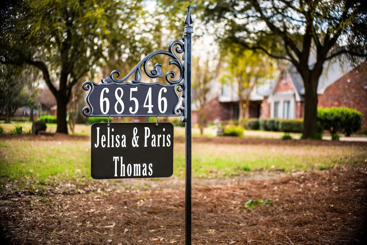 Handcrafted Double-Sided Reflective Home Address Sign with 58” Pole M65593