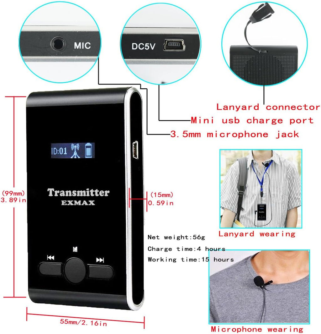 Wireless Tour Guide System Microphone Earphone Headset (1 Transmitter 10 Receivers) O8601