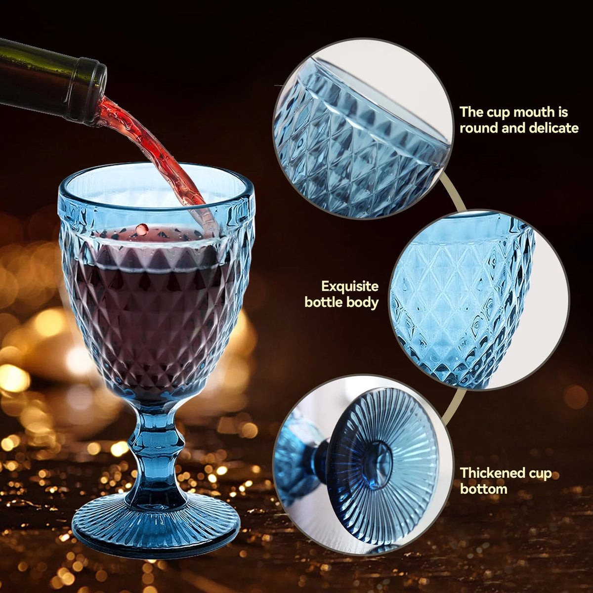 6pcs Blue Glass Goblet Wine Goblet 8 oz D878520